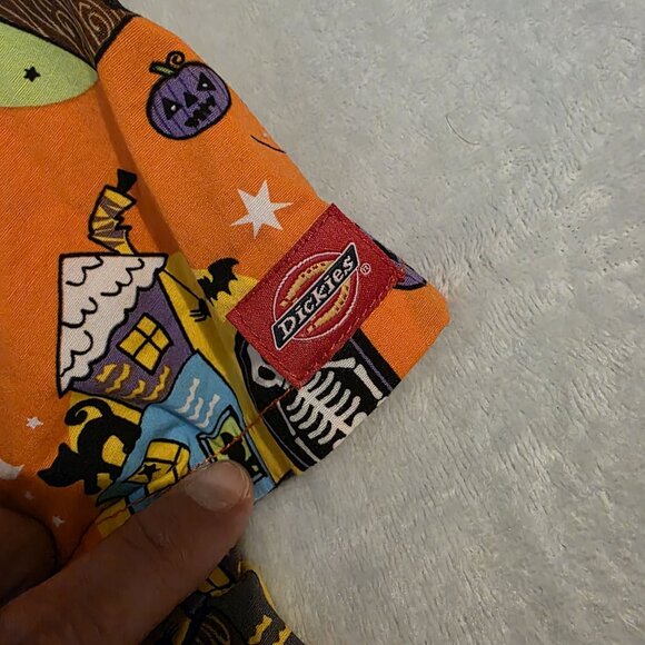 Halloween Dickies Womens Scrub Top XL Pumpkin Frankenstein Ghost Haunted House - Picture 7 of 15